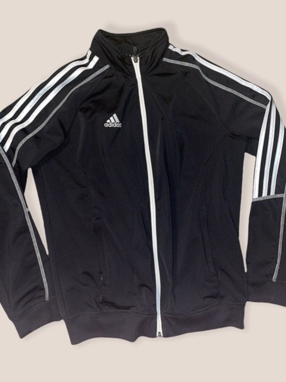 Adidas Black Track Jacket with White Stripes